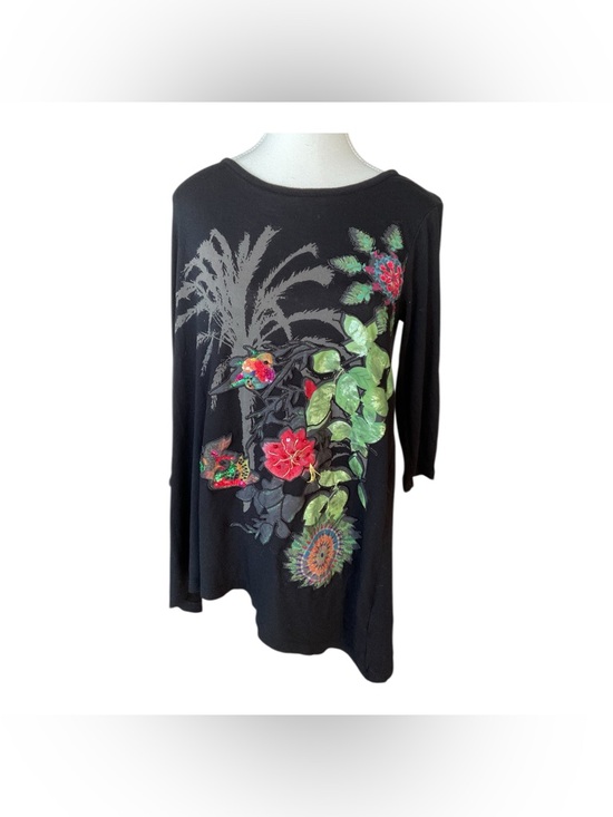 Desigual Tops - Desigual Floral Hummingbird Tunic Top Black Viscose Embroidered Size L